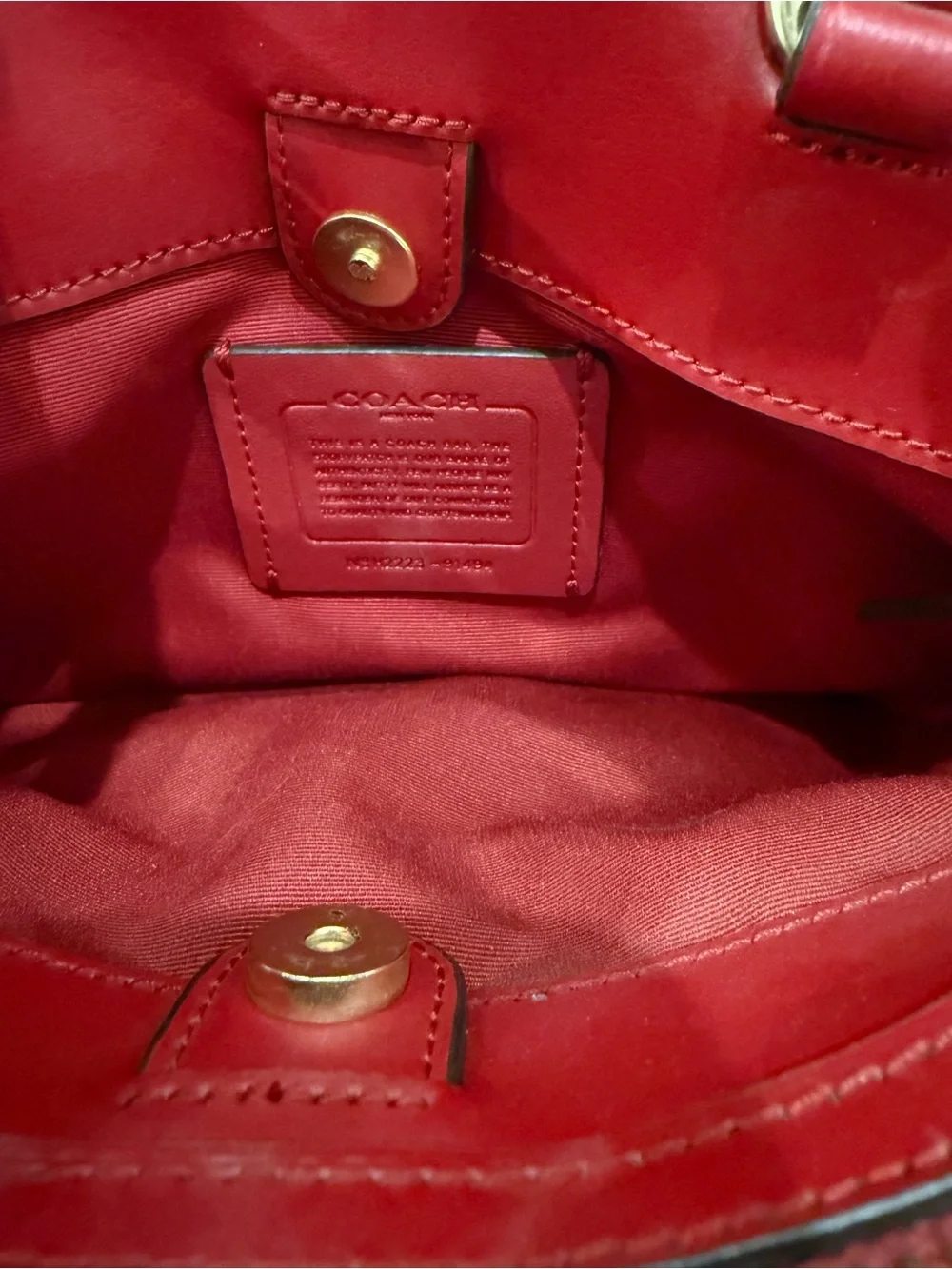 COACH Brown Signature Satchel with Red Handles and Gold Hardware
